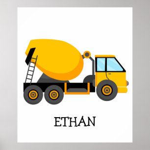 Gele cementmixer Construction Truck Custom Poster
