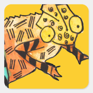 Gele chameleon reptile art doedle illustratie vierkante sticker