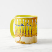 Gele Chanoeka Menorah Peace Sparkle Shine Script Mok (Voorkant links)