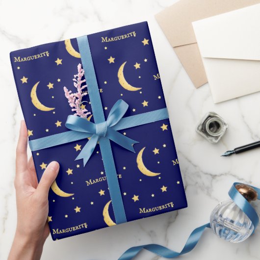 Gele Cheese Moon & Stars Aangepersonaliseerd als h Cadeaupapier (Geschenken)
