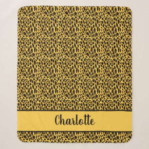 Gele cheetaprint met zwarte stippen en aangepaste sherpa deken