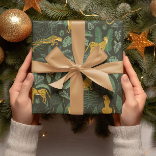 Gele cheeta's Wilde Oerwoud Tropisch Groene Plante Cadeaupapier