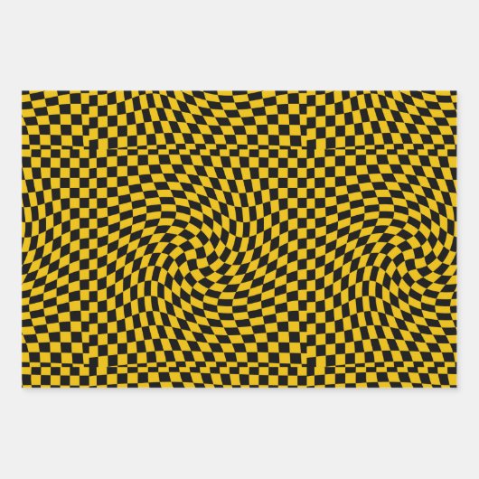 Gele cheques met zwarte kringloop gecontroleerd inpakpapier vel (Voorkant)