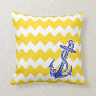 Gele Chevron Blue Anchor Pillow Kussen