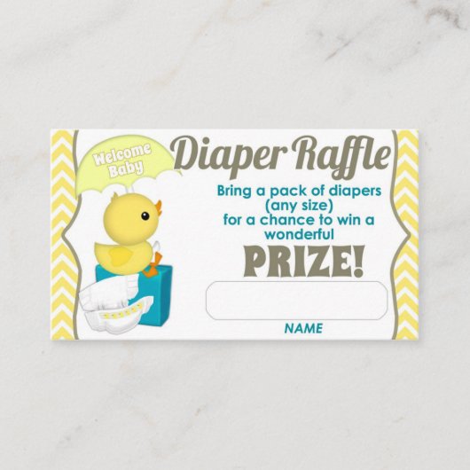 Gele Chevron Ducky Luier Raffle Tickets 100pk Informatiekaartje (Voorkant)