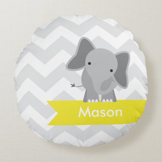 Gele Chevron Elephant, gepersonaliseerd Rond Kussen (Voorkant)