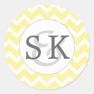 Gele Chevron Monogram Bruiloft envelop afdichtinge Ronde Sticker