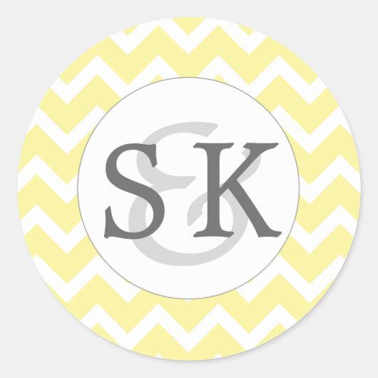 Gele Chevron Monogram Bruiloft envelop afdichtinge Ronde Sticker (Voorkant)