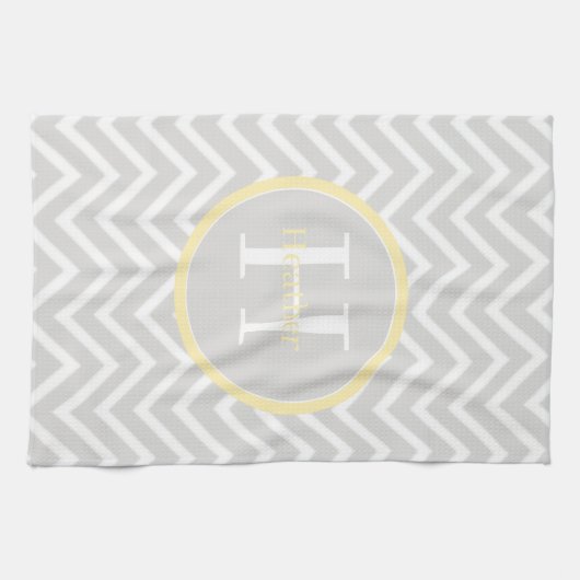Gele Chevron Monogram Kitchen Towel Theedoek (Horizontaal)