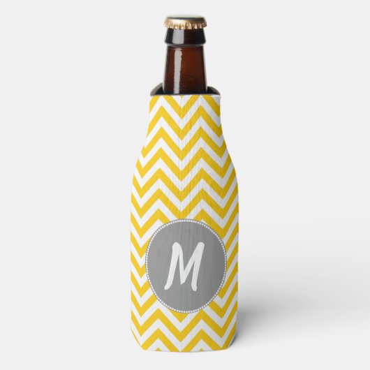 Gele Chevron Monogrammed Bottle Cooler (Fles Voorkant)