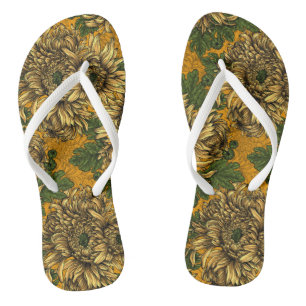 Gele chrysanthemum bloemen teenslippers