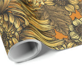 Gele chrysanthemumbloemen en oranje kevers cadeaupapier (Rol Hoek)