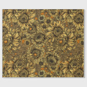 Gele chrysanthemumbloemen en oranje kevers cadeaupapier (Vlak)