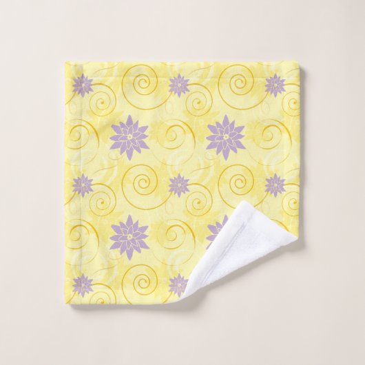 Gele cirkels met Paarse Lotus Flower Pattern Bad Handdoek (Wasdoekje)