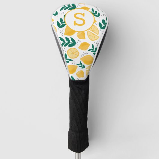 Gele citroen Citrus Patroon Monogram Golfheadcover (Voorkant)