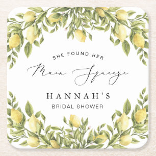 Gele citroen Sorrento Mediterraan Vrijgezellenfees Vierkante Kartonnen Onderzetter