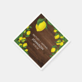 Gele Citroen Waterverf Paar Bruiloft Rustiek Hout Servet (Hoek)