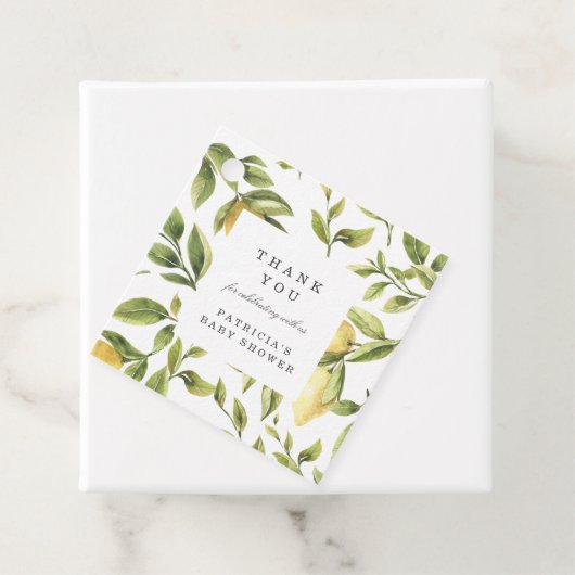 Gele citroenen blad chic Bedankt Baby Shower Bedankjes Labels (In situ)
