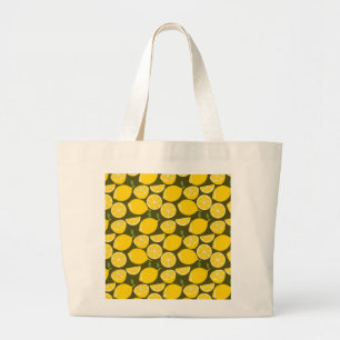 Gele citroenen & olijfgroene patroon: moderne citr grote tote bag