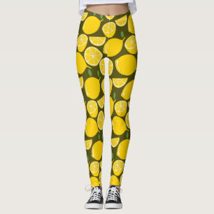 Gele citroenen & olijfgroene patroon: moderne citr leggings