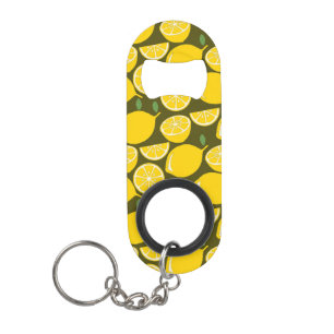 Gele citroenen & olijfgroene patroon: moderne citr mini flessenopener