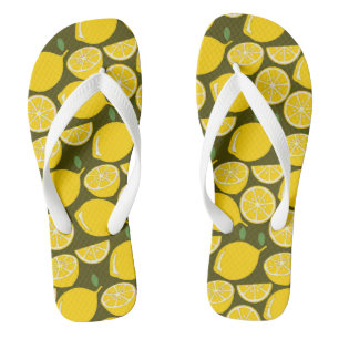 Gele citroenen & olijfgroene patroon: moderne citr teenslippers