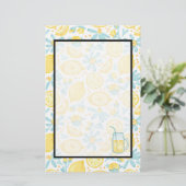 Gele citroenen & pastelblauwe bloemen & limonade p briefpapier (Staand voorkant)