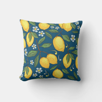 Gele citroenen: Tropisch vruchtpatroon. Kussen