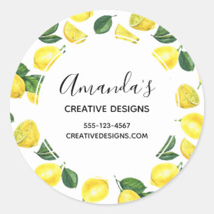Gele citroenen Waterverf Fruit Pattern Business Ronde Sticker
