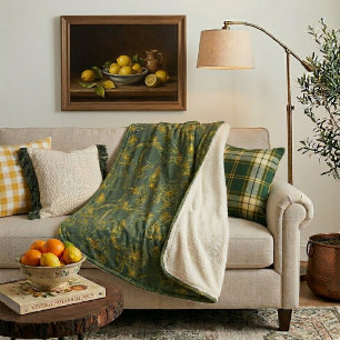Gele citroenschets op donkergroen sherpa deken