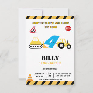 Gele Constructie 4E Verjaardag Uitnodiging
