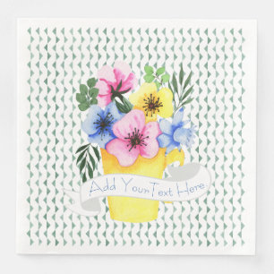 Gele container met pastel viooltjes servet