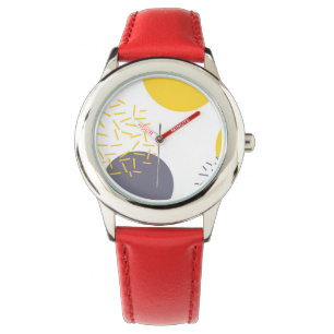 Gele, coole, moderne, trendmatige geometrische kun horloge