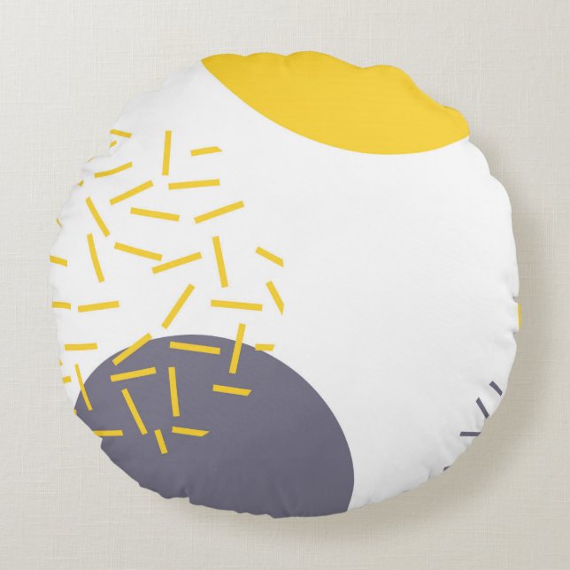 Gele, coole, moderne, trendmatige geometrische kun rond kussen (Voorkant)