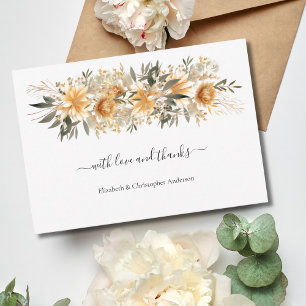 Gele Crème Beige Bloemige Botanische Boho Trouw Bedankkaart