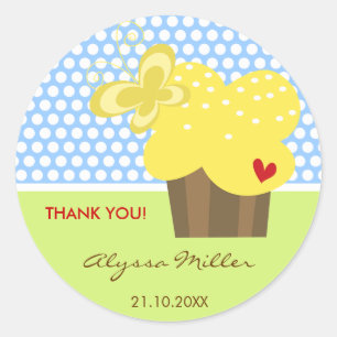 Gele Cupcake Dank u Verjaardagsfeestgeschenk Label