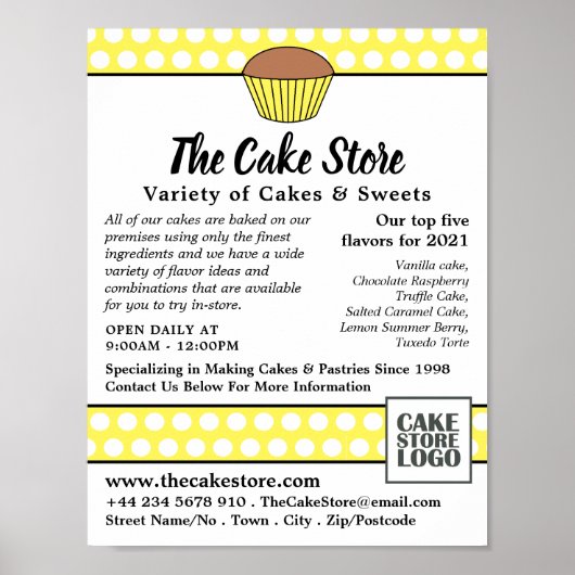 Gele Cupcake & Polka Dot, Cake Store Adverteren Poster (Voorkant)