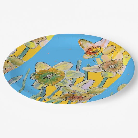 Gele Daffodil Bloem Schilderen Papier Partij Bord (Gekanteld)