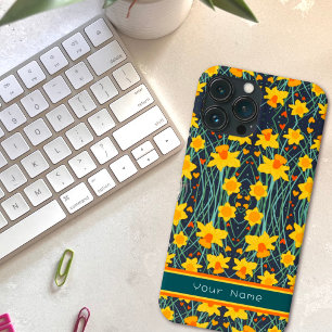 Gele Daffodil Bloemen Aangepaste Naam Patroon iPhone 13 Pro Max Hoesje
