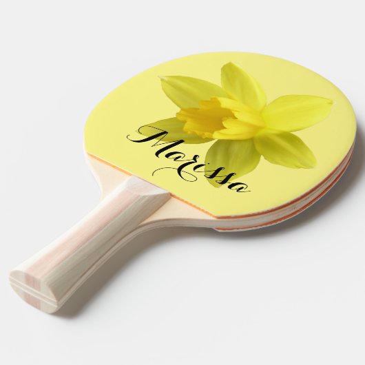 Gele Daffodil Bloom Aangepaste Naam Tafeltennisbatje (Voorkant Gekanteld)