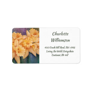 Gele Daffodil Flowers in Waterverf Address Etiket