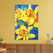 Gele Daffodil narcissen aquarel bloemkunst Canvas Afdruk (Insitu (Woonkamer))