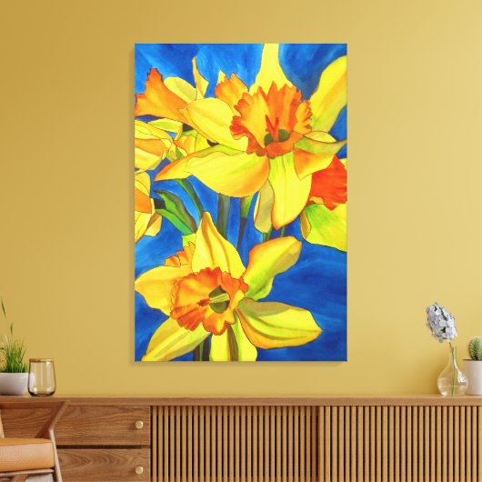 Gele Daffodil narcissen aquarel bloemkunst Canvas Afdruk (Insitu (Woonkamer))