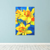 Gele Daffodil narcissen aquarel bloemkunst Canvas Afdruk (Insitu (Houten vloer))