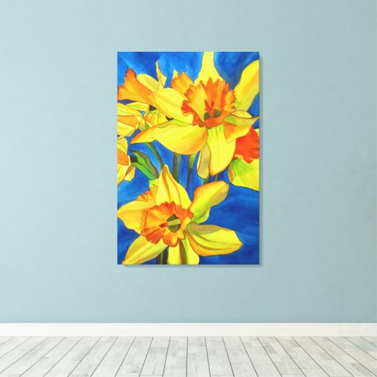 Gele Daffodil narcissen aquarel bloemkunst Canvas Afdruk (Insitu (Houten vloer))
