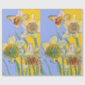 Gele Daffodil Paarse Lente Bloemen Waterverf Cadeaupapier (Vlak)