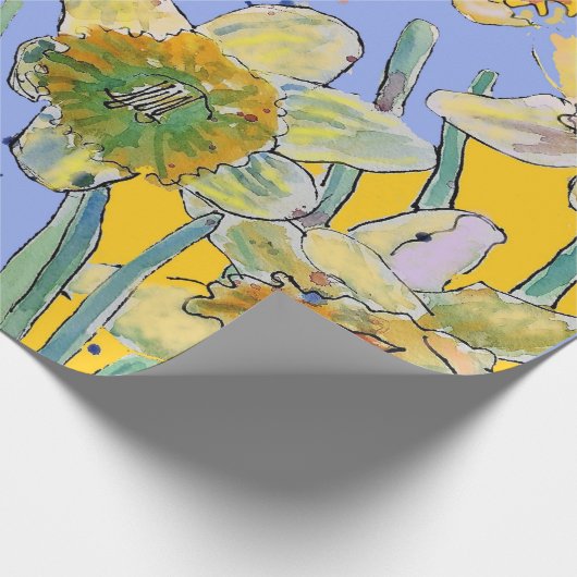 Gele Daffodil Paarse Lente Bloemen Waterverf Cadeaupapier (Hoek)
