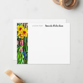 Gele Daffodil Roze Tulp Flat Note Card Notitiekaartje (Voorkant / Achterkant in situ)