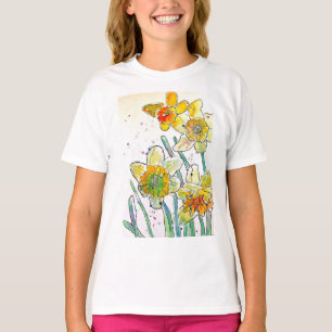 Gele Daffodil waterverf art Girls T Shirt