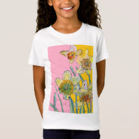 Gele Daffodil waterverf art Girls T Shirt